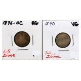 Lot of 2 1800s seated liberty dimes