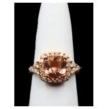 Sterling cushion cut peach topaz ring, lab created