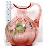 Fenton 7in pitcher with pink/white flowers