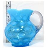 Fenton 5in blue opalescent coin dot pitcher
