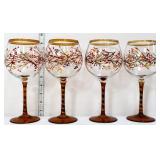 Set of 4 cherry blossom wine glasses