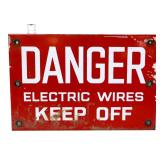 Vtg porcelain 12x8 Danger Electric Wires sign