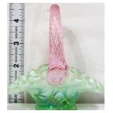 Fenton willow green mini basket w/ pink handle