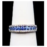 Sterling tanzanite wedding ring, lab created