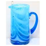 Blue opalescent swirl 11in pitcher