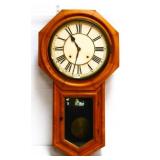 Vintage school house key wind clock w/ pendulem
