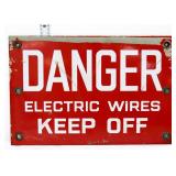 Vtg porcelain 12x8 Danger Electric Wires sign