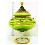 Vntg green Italian covered candy dish