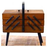 Vintage fold out sewing cabinet w/ contents