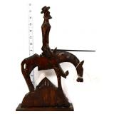 Carved wood Don Quixote on horse figure
