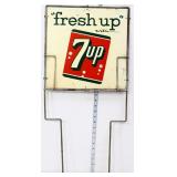 Vntg 14x14 7Up sign w/ frame, 14.75x31 overall