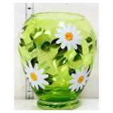 Green 7in vase with white flowers
