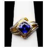 Sterling sapphire ring, lab created