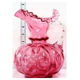 Fenton cranberry pitcher w/ clear handle