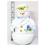 Fenton white satin Christmas snowman fairy lamp