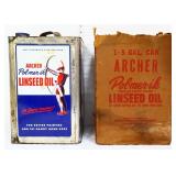 Vntg 5gal Archer Linseed Oil can w/ org box
