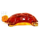 Vntg Pilgrim amber glass turtle figure