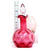 Cranberry coin dot cruet with clear stopper
