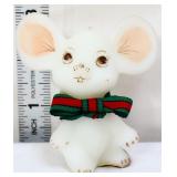 Fenton white satin mouse w/ Christmas bow