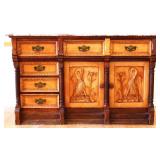 Vntg oak marble top buffet w carved design see pic