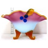 Vintage peach blow satin footed cased bowl
