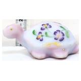 Fenton blue burmese turtle w/ violet flowers