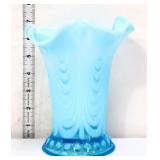 Blue opalescent jewel & drape 7in vase