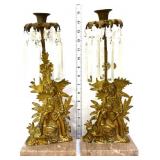 Pair vintage girandole candlesticks w/ glass prism