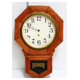 Vntg Regulator school house clock w/ pendulum/key