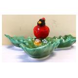 Tidings cardinal & holly divided candy dish