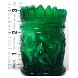 Green slag Native American chief toothpick holder