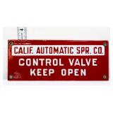 Vntg porcelain 7.5x3 California Sprinkler sign