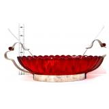 Vntg amberina pickle dish w/ forks