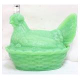 Jadeite glass hen on nest