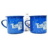 Lot of 2 blue enamel ware Jack Daniels mugs