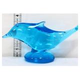 Blue art glass dolphin figure