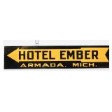 Vtg metal 20x4.5 Hotel Ember arrow sign