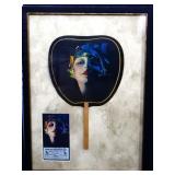 Vntg framed 15.5x21.75 adv hand fan