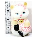 Fenton white satin pink polka dot bear figure