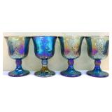 Lot of 4 vintage blue carnival stemware