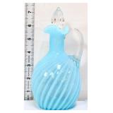 Fenton blue opalescent swirl optic cruet