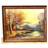 Vintage framed 34x28.5 outdoor scene art