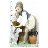 Lladro Caress & Rest girl petting dog figure