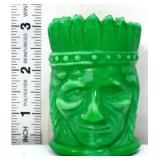 Green slag Native American chief toothpick holder