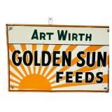 Vntg metal 15.5x11.75 Golden Sun Feeds sign