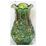 Fenton 13in green carnival poppies vase