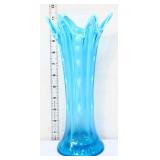 Blue opalescent 11in swung vase