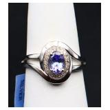 Sterling oval cut tanzanite ring, lab created