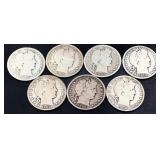 Lot of 7 barber half dollars