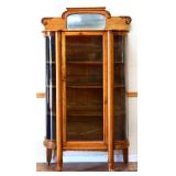Vintage oak curved glass china cabinet